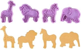 4 Pack 3D Animal Cookie Cutters Fondant Biscuit Mould Cake Molds Sugarcraft Cake Decoration Baking Pastry Tools Crackers Plunger Cutter Stamp Candy Lion Giraffe Zebra Elephant (Purple)