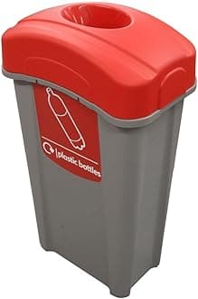 Eco Nexus 85 Plastic Bottle Recycling Bin (Grey, Red Sticker) – 85-Litre Recycling Bin for Plastic Bottles with Narrow Footprint – Slim Indoor Bottle Recycling Container (Red)