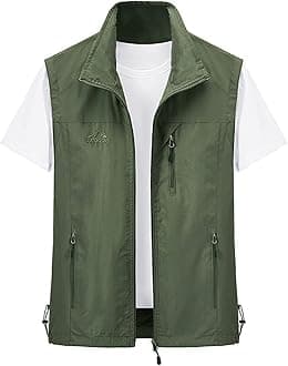 Men's Lightweight Softshell Sleeveless Golf Vest with Zipper Pockets for Travel Hiking Fishing Safari Outwear