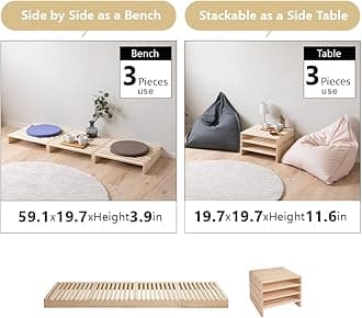 EMOOR Pallet Bed Slats 4 Pieces (for Additional Purchase) Pine Wood Natural, Japanese Futon Mattress Floor Sleeping Tatami Mat