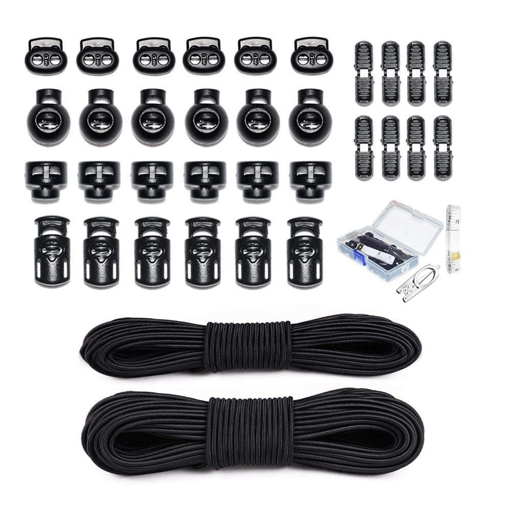 34 Pcs Cord Locks End Spring Toggle Stopper Zipper Pull Ends Fastener Buttons with 18 Yard Elastic Bungee Cord Stretch String for Drawstring, Shoelaces, Pants, Backpack, Bags, Luggage, DIY Crafting