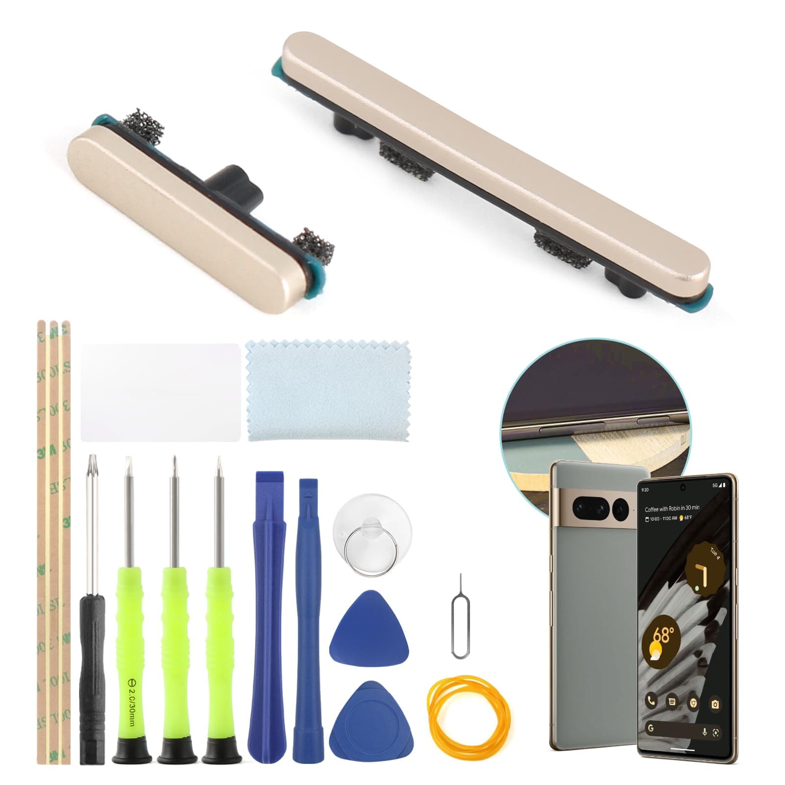 Power Volume Button Key for Google Pixel 7 Pro Power On Off Switch Button Key Replacement Side Buttons Accessories Repair Parts （Golden）