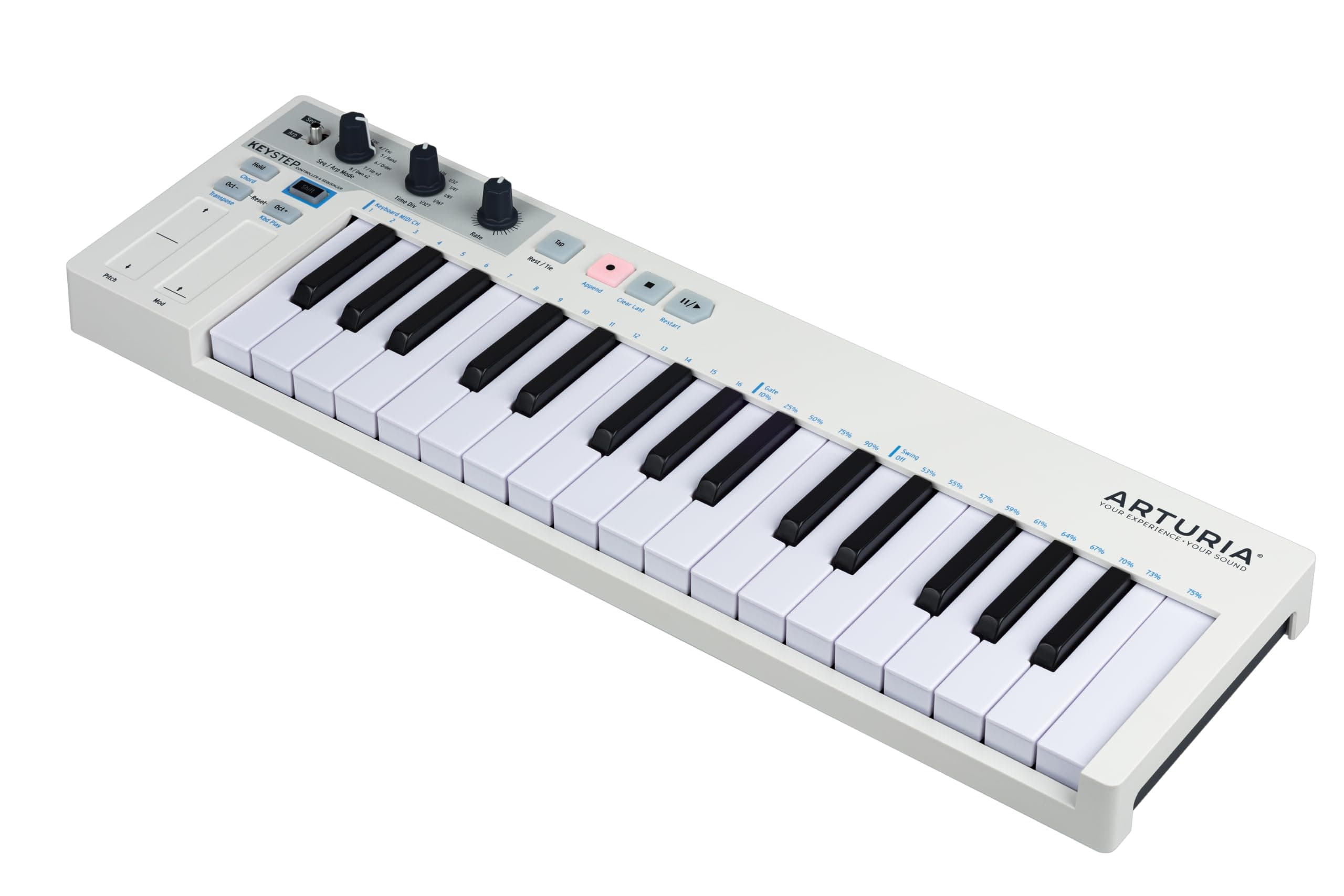 KeyStep 32-key Controller & Sequencer with Polyphonic Step Sequencing, Chord and Arpeggiator Modes, Capacitive Pitch and Mod Strips, and CV/Gate, MIDI, DIN Sync, and Sync I/O - White