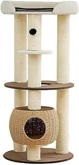 SHENGOCASE 51" Tall Modern Cat Tree Tower with Extra Large Platform Perch Bed and Handwoven Basket for Maine Coon and Couch Sofa for Multiple Cats
