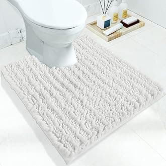 Yimobra U-Shaped Toilet Rug 24x20, Soft Absorbent Chenille Bathroom Mat, Non-Slip Contour Rug, Quick-Dry Machine Washable, White