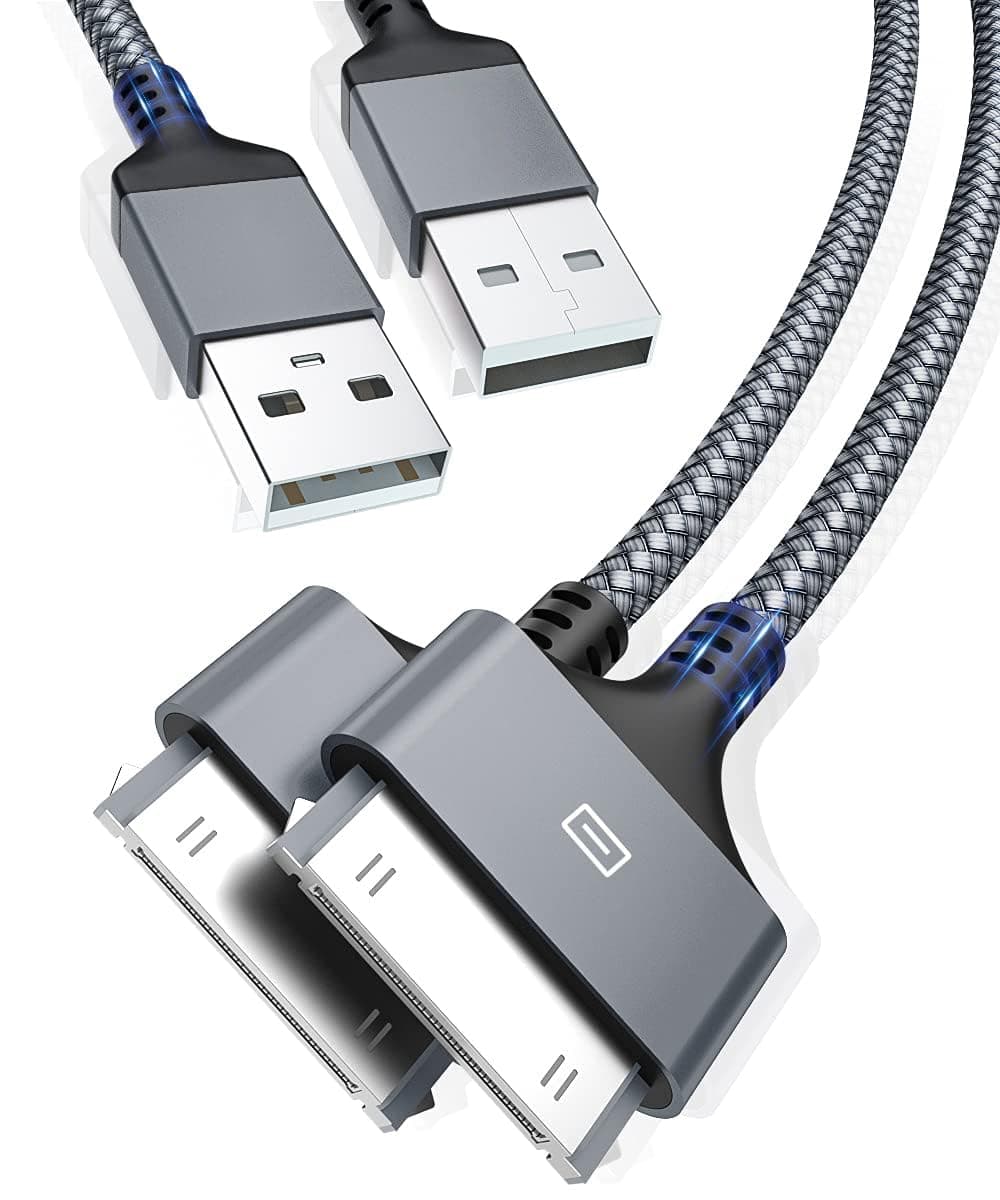 AkoaDa USB Charging Cable 6.6FT 2PCS, 30Pin USB Sync Cable High Speed Sync Charging Cord for iPhone 4 4s 3G 3GS iPad 1 2 3 iPod Classic Touch Nano