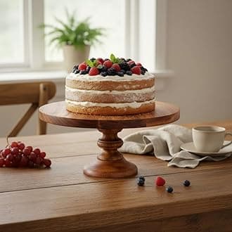 SAAGA Round Wooden Cake Stand | 12 x 6 Inch Selio Serving Platter for Cake, Pizza & Snacks | Premium Tabletop Display Stand – Brown