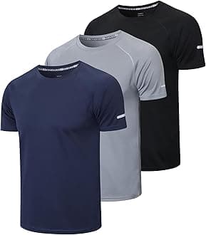 3 Pack Mens T-Shirts Quick Dry Running Tops Moisture Wicking Active Athletic Gym Men Short Sleeve Clothes(520)-Black Grey Nave-3XL