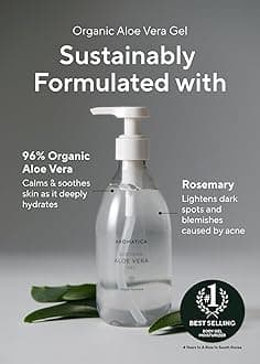 AROMATICA 95% Organic Aloe Vera Gel 10.14oz / 300ml, Soothing, Cooling, Moisturizing, Vegan, EWG VERIFIED