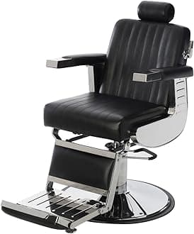 Buy-Rite Empire Professional Barber Chair - Heavy-Duty Reclining Chair with Double-Stitch Upholstery, Adjustable Headrest, Tilt-Out Calf Rest, 350 lb Capacity - CHM-2259-BLK