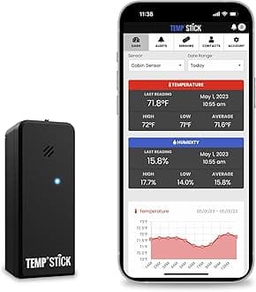 Temp Stick Wireless Temperature Sensor + 24/7 Monitoring, Alerts & Unlimited Historical Data. Connects Directly to WiFi Black TEMP-STICK-TH-K-FBM 1