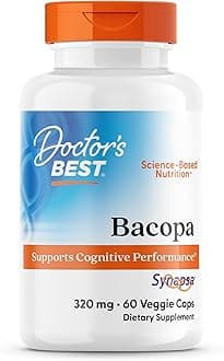Doctors Best Bacopa Capsules - Bacopa Monnieri Extract Supplement for Men & Women, Supports Antioxidant Activity in the Brain, Memory & Focus Support, Vegan, Gluten Free, Non GMO - 60 Veg Caps
