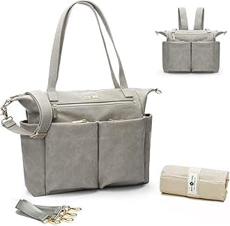 Leather Diaper Bag Backpack By Miss Fong, Baby Bag,Diaper Bag Tote,Backpack Diaper Bag With Changing Pad, In Bag Organizer, Stroller Straps, Insulated Pockets and Shoulder Strap(Off White)