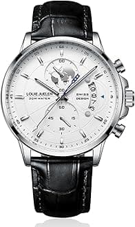 eYotto Men's Stainless Steel Luminous Dial Stylish Watch, Multifunction Quartz Movement Chronograph Analog Calendar Date Waterproof Leather Wristwatch, Business Formal Dress Gift Watch for Men