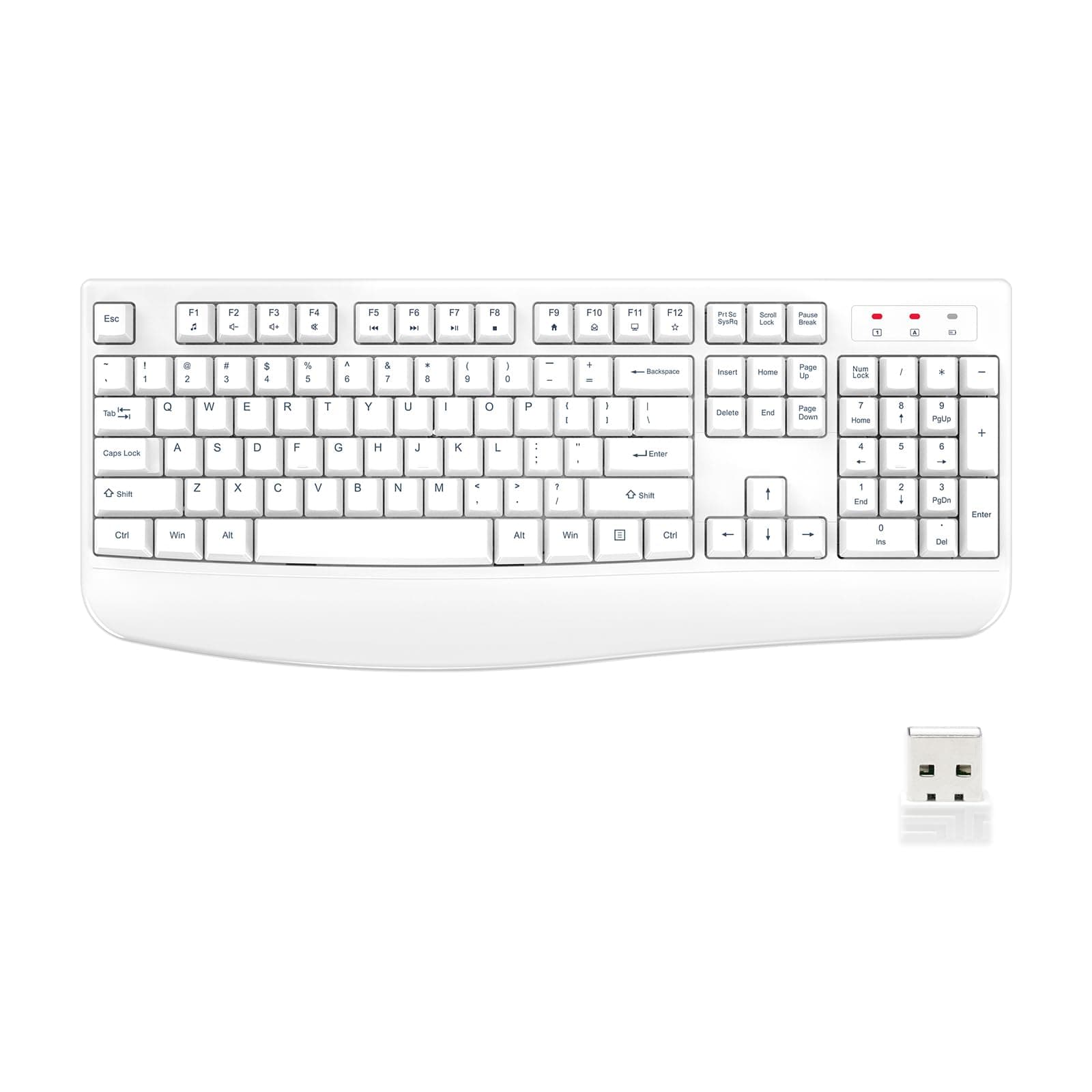 EDJO Wireless Keyboard, 2.4G Ergonomic Full Size Wireless Computer Keyboard with Wrist Rest for Windows, Mac OS Desktop/Laptop/PC White