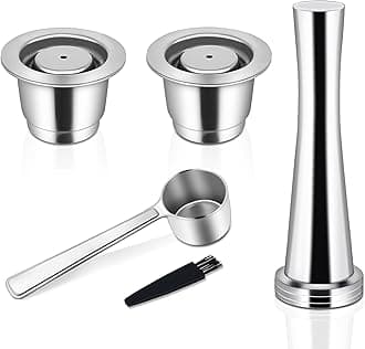 Reusable Coffee Capsules for Originales, Stainless Steel Refillable Coffee Pods, 2pcs Reutilisable Refillable Espresso Capsule(2 Cup+ Tamper+ Stainless Steel Spoon)