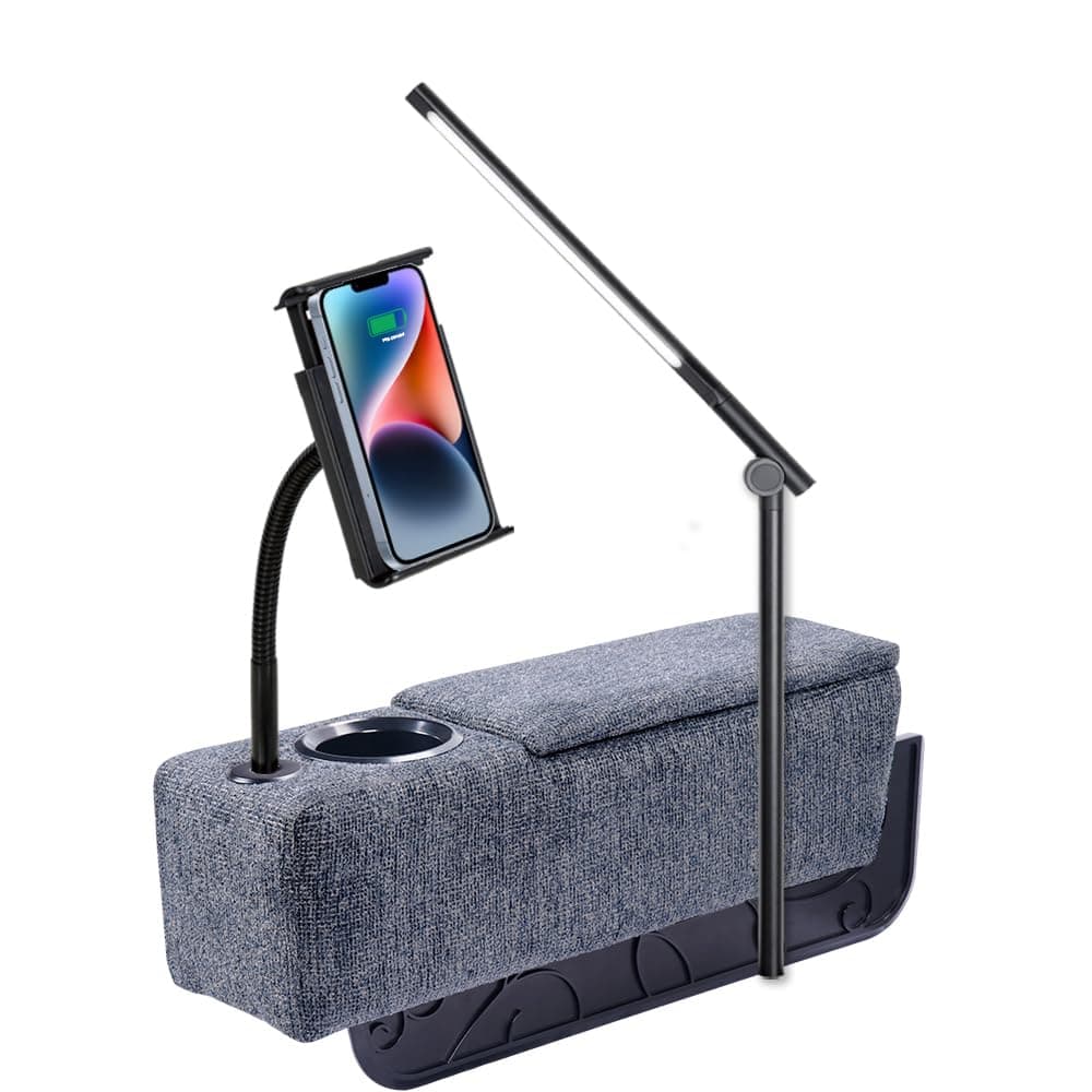 Multifunctional Sofa Armrest, Couch Armrest with Wireless Charge Stand, Removable Couch Caddy with Storage,Including LED Reading Light