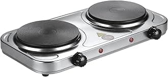 2500W Stainless Steel Double Hot Plate – Portable Electric Hob 2 Burner with Adjustable Temperature Control, Iron Cast