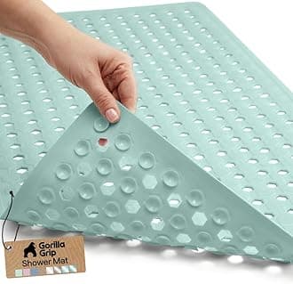 The Original Patented Shower and Bathtub Mat, 35x16, Long Bath Tub Floor Mats with Suction Cups and Drainage Holes, Machine Washable and Soft on Feet, Bathroom Accessories, Mint Opaque