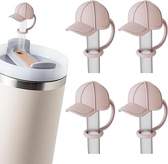 4Pcs Cream Baseball Cap Straw Cover Cap for Stanley Cup 40oz/30oz Tumbler, 10mm Reusable Cute Drinking Straw Topper Accessories, Portable Protector Plugs Decorations Gifts for Kids Party Favors