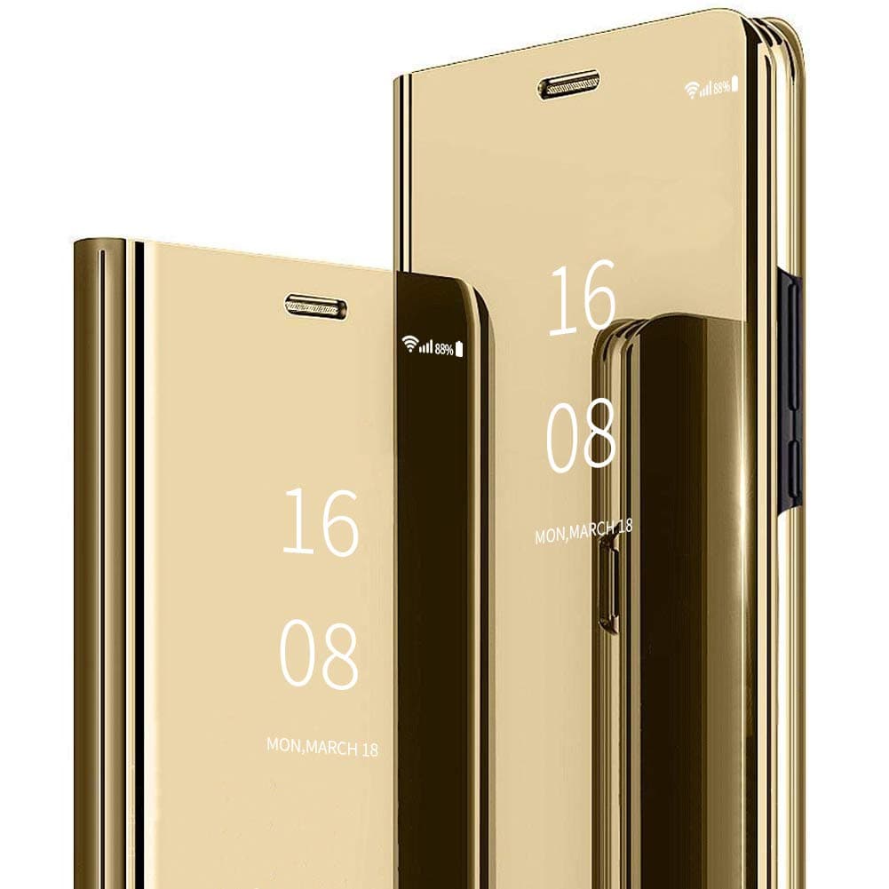 MadBee for Galaxy Note 8 Case [with Screen Protector Full Coverage Flexible Film], Electroplate Plating Kickstand Case Smart Clear View Cover for Galaxy Note 8 (Gold)