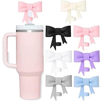 Bow Straw Covers Cap Toppers Compatible with Stanley Cups, Cute 10mm Reusable Silicone Straws Topper for 40oz Tumbler with Handle, Stanleys Cup Accessories,7Pcs Pink