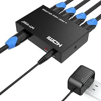 MT-VIKI HDMI Splitter, 1 Input, 4 Output, 4K HDMI Splitter, 4K @ 30Hz, 4 Outputs Simultaneously, 4 Ports, HDMI 1.4 Splitter, 4 Screens Simultaneously, Supports 3D, PS5, Xbox HDTV, DVD, Power Cable,