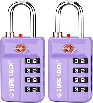 SURE LOCK TSA Approved Travel Luggage s, Open Alert Combination for School Office & Gym er,Toolbox, Pelican Case,Easy Read Dials- 1, 2 & 4 Pack (1, Purple 2 Pack)
