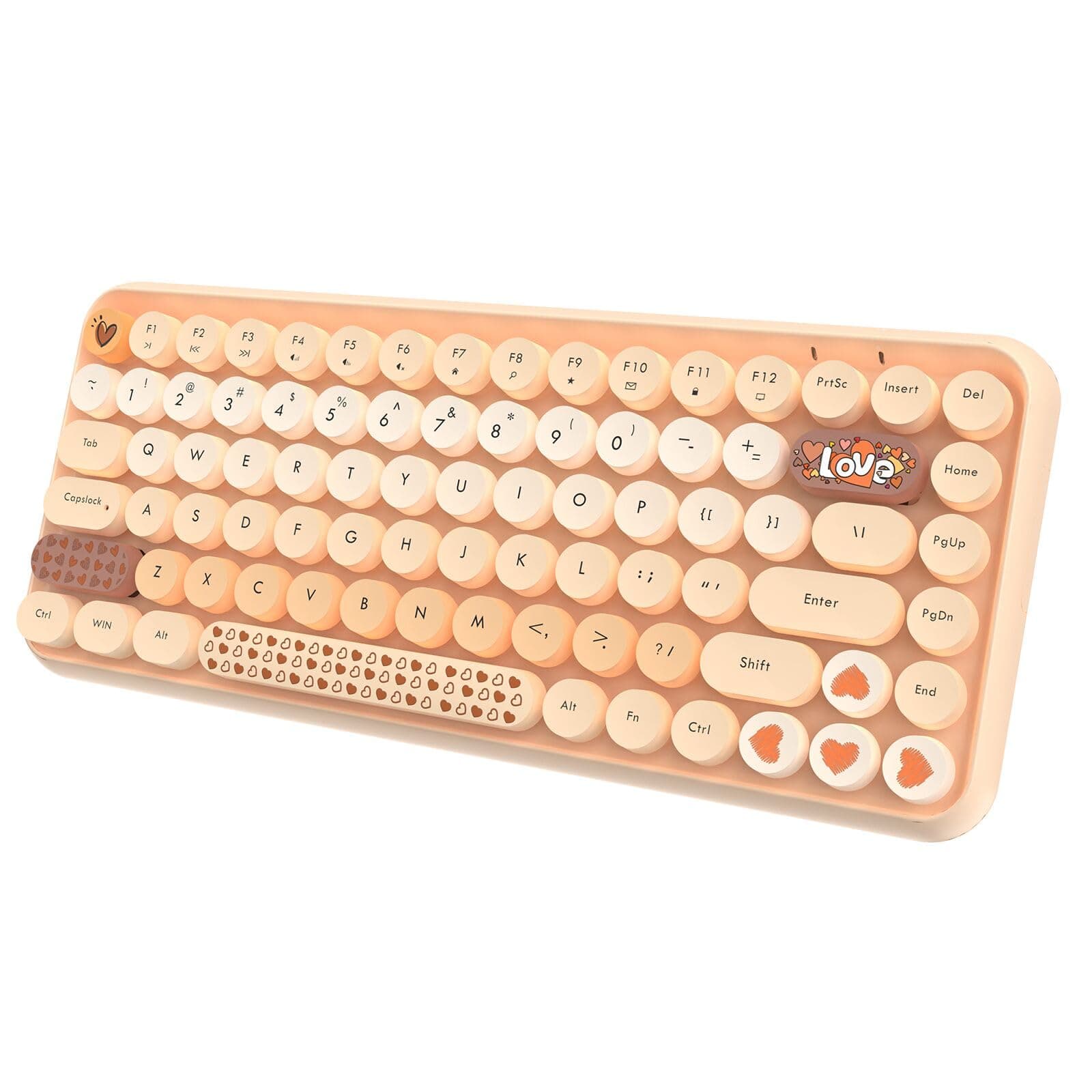 Wireless Bluetooth keyboard, Cute Mini 84-key Compact Keyboard, 2.4GHz wireless connect, Typewriter ABS Retro Round Key Caps, Matte Panel, Ergonomic Design for PC Computer Laptops (Gradient Orange)