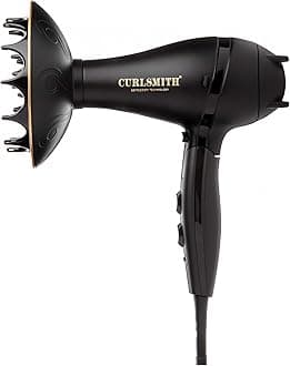 Curlsmith - Defrizzion Travel Hair Dryer with Large Diffuser, for Curly Hair, Reduce Frizz, 3 Speeds, 3 Heat Settings, Infared, Ceramic Heat for Fast Drying