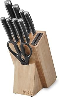 Damen (10-PC) Built-In Sharpener Kitchen Knife Block Set with Steak Knives, Ergonomic Handles and Sharp Stainless Steel Professional Chef Knife Set