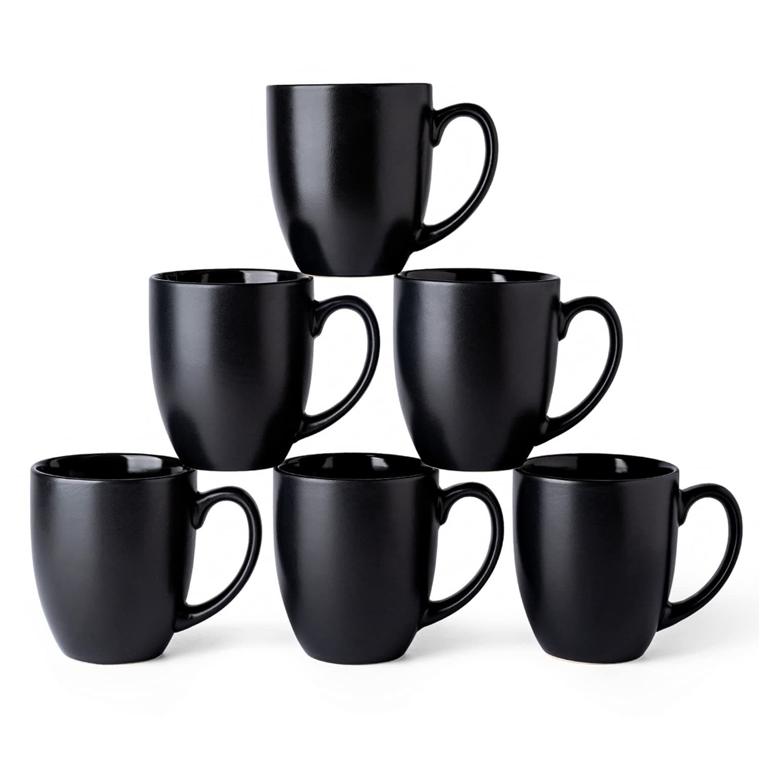 AmorArc 16oz Coffee Mugs Set of 6, Large Ceramic Coffee Mugs for Men Women Dad Mom, Modern Coffee Mugs with handle for Tea/Latte/Cappuccino/Cocoa. Dishwasher&Microwave Safe, Matte Black