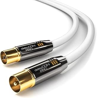 deleyCON TV Antenna Cable 3m (9.85 ft.) Coaxial Cable/Gold-plated TV connector/straight / Metal Connector/UltraHD FullHD HDTV 100dB - White - male to female
