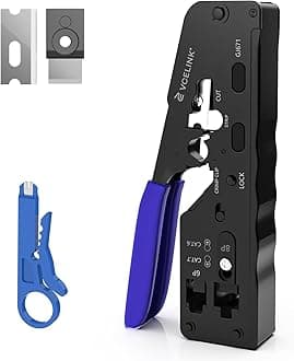 RJ45 Crimping Tool Pass Through, Ethernet Wire Cutter Crimper for Cat7 Cat6A Cat6 Cat5E Cat5 Pass-through and Non-pass-through Connectors