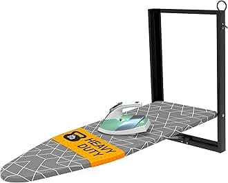 Xabitat Wall Mounted Ironing Board, 36.2" X 12.2" Compact Mount Fold Down Iron Board for Small Spaces, Space Saving with Cotton Fabric Cover, Black and Grey