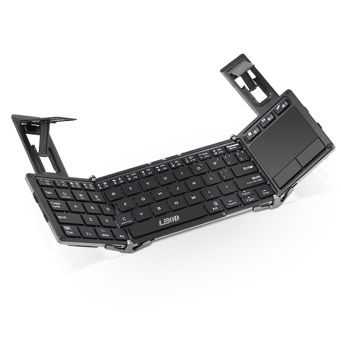 Bluetooth keyboard with Touchpad Wireless Keyboard Mini Portable, LBOD Foldable Folding Keyboard Tri-folding Touch Keyboard for Tablet iPad iPhone iOS Android Windows, US Layout (KOO2-Black)