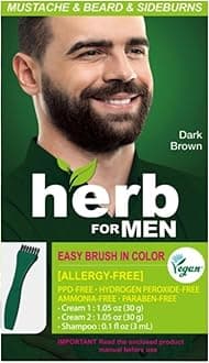Herb For Men Mustache & Beard Dye (Dark Brown, 1 Pack), PPD-Free Ammonia-Free, Vegan with Natural Ingredients, Odorless, Gentle for Sensitive Skin, No Skin Irritation