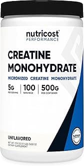 Nutricost Creatine Monohydrate Micronized Powder 500G, 5000mg Per Serv (5g) - 100 Servings for Endurance, Muscle Growth, Athletic Performance and Recovery