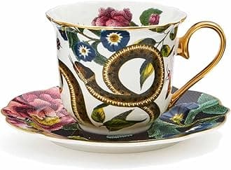 Creatures of Curiosity Tea Cup and Saucer Fluted Black Snake (CRCSB8818-XG)