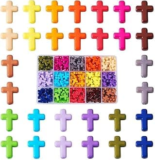 FASHEWELRY 225Pcs Acrylic Cross Beads for Bracelets - Assorted Color Crosses Crucifix Christian Beads Chunky Rosary Spacer Bead for Necklaces, Key Chains, Jewelry Making Easter Supplies