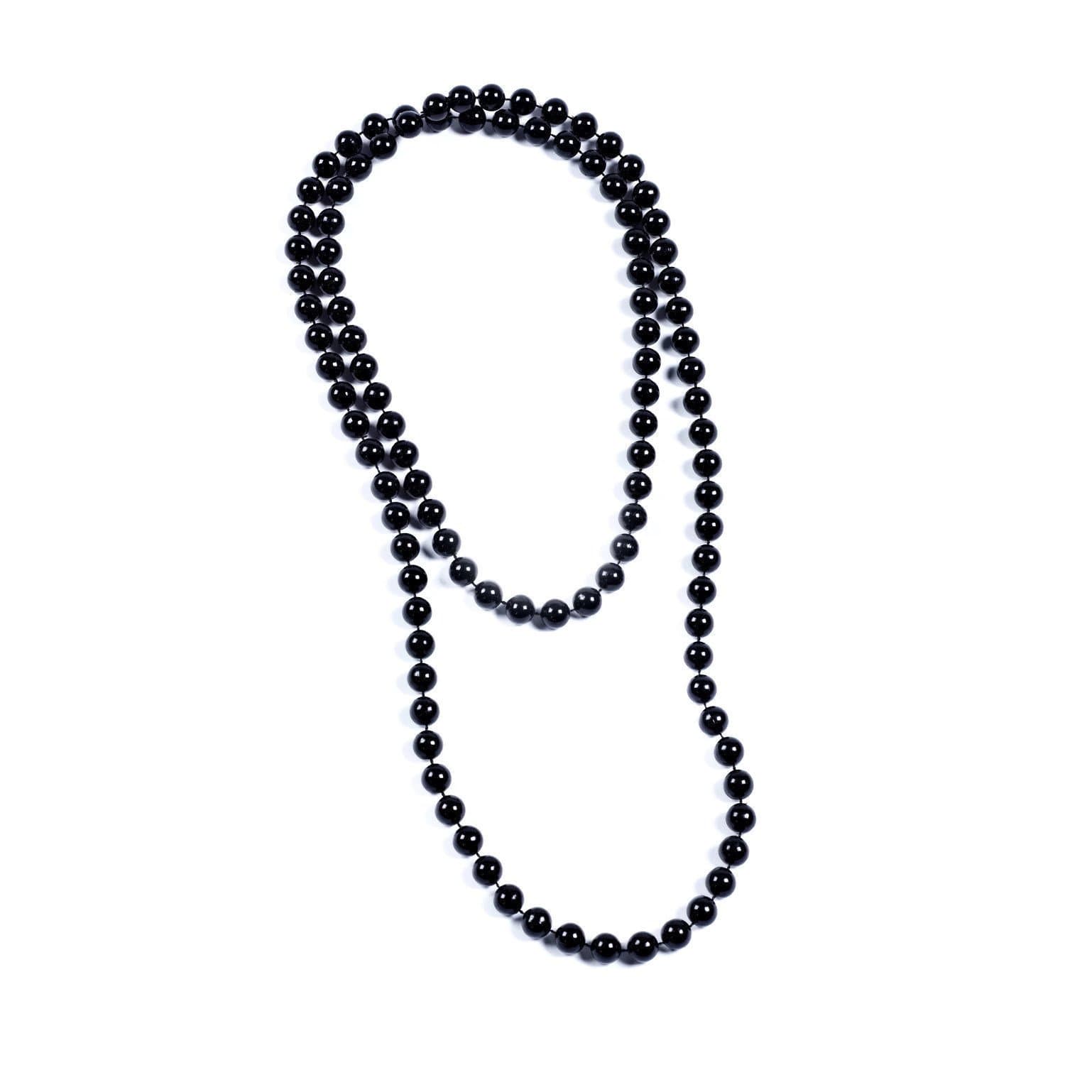 Long Black Rope String Bead Necklace