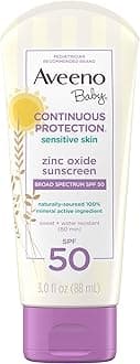 Continuous Protection Zinc Oxide Mineral Sunscreen Lotion for Sensitive Skin, Broad Spectrum SPF 50, Tear-Free, Sweat- & Water-Resistant, Paraben-Free, Travel-Size, 3 fl. oz