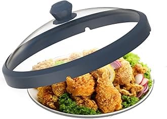 Microwave Glass Cover Splatter Guard Lid with Anti-scald Silicone Handles and Vented Edge for Food Pot Plate Cover 10.5 inch Blue