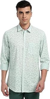 Men’s Slim Fit Full Sleeve Casual Shirt in Slub Cotton with All-Over Leafy Print