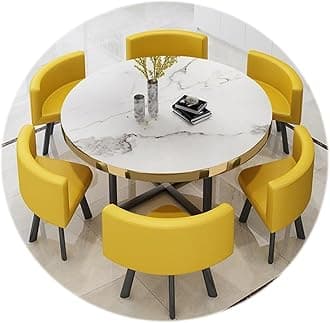 RUANLOV Round Dining Table Set,7-Piece Set with 6 Dining PU Leather Chairs for Home, Kitchen, Restaurant, Pub, Living Room (B 120CMX120CMX75CM)