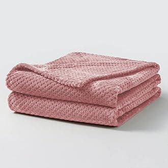 Bear & Panda Waffle Flannel Fleece Mink Throw - Sofa/Bedspread/travel Blankets – Honeycomb Super Soft, light-weighted, Warm, Cosy Large Size Single, Double, King - Blush Pink Double (152 x 203cm)