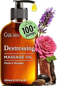 Gya Labs Destressing Massage Oil for Stress - Sore Muscle Oil Body Oil Massage Oils for Massage Therapy & Skin - Crafted with Lavender, Rose Otto, Rosewood, Myrrh, Jojoba & Argan Oils (200ml)
