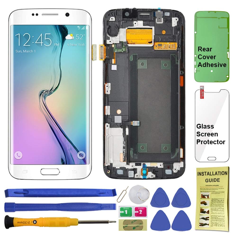 Display Touch Screen (AMOLED) Digitizer Assembly with Frame for Samsung Galaxy S6 Edge (5.1 inch) Sprint (G925P) / Verizon (G925V) / US Cellular (G925R4) (for Phone Repair) (White Pearl)