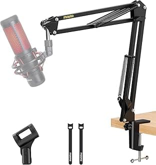 MAONO Boom Arm Microphone Stand: Adjustable Metal Suspension Mic Boom Arm for Podcast Gaming Streaming Recording,with Desk Clamp and 3/8" to 5/8" Screw Adapter-Max Load 1KG AU-B01 Black