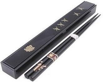 JapanBargain 3640, Japanese Portable Chopsticks with Case Travel Chopsticks, Crane Pattern, Black, Made in Japan